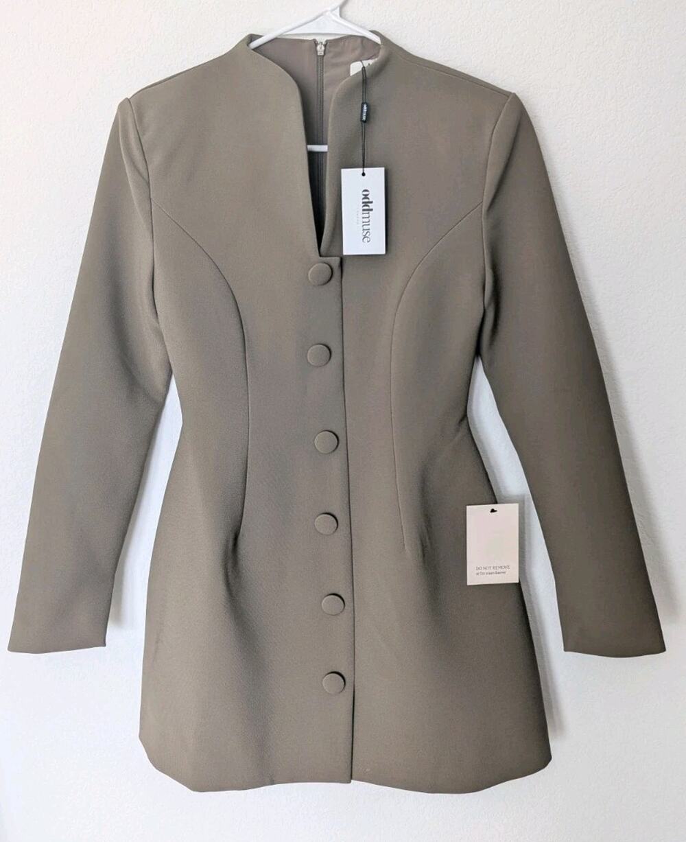 NWT Odd Muse The Ultimate Muse Button Down Mini Dress Long Sleeve Khaki Taupe
